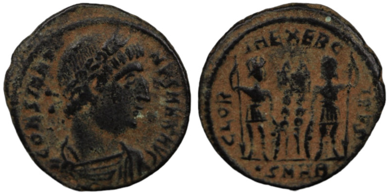 Constans. (346-349 AD). Æ Follis. (18mm, 2,19g) Heraclea. Obv: DN FL CONSTANS AV...