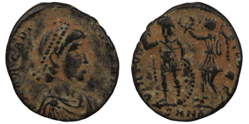 Arcadius. (394-400 AD). Follis. (18mm, 2,47g) Nicomedia. Obv: DN ARCADIVS PF AVG...