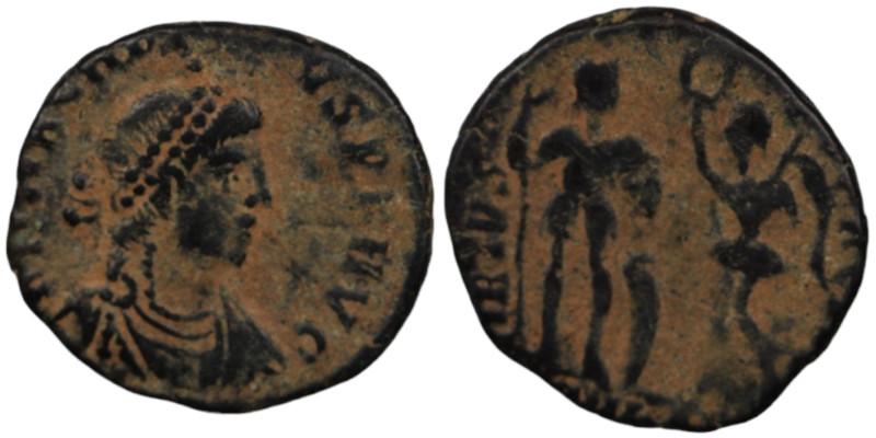 Arcadius. (394-400 AD). Follis. (16mm, 2,36g) Antioch. Obv: DN ARCADIVS PF AVG. ...