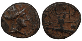 Phoenicia. Arados. (242-166 BC) Æ Bronze. (16mm, 3,90g) Obv: head of Tyche right. Rev: Athena standing left on prow.