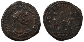 Probus. (276-282 AD). Æ Antoninian. (21mm, 4,10g) Antioch. Obv: IMP C M AVR PROBVS AVG. radiate cuirassed bust of Probus right. Rev: CLEMENTIA TEMP. P...