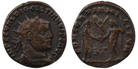 Diocletian. (285 AD). Æ Antoninian. (19mm, 2,63g) Antioch. Obv: IMP C C VAL DIOCLETIANVS P F AVG. radiate cuirassed bust of Diocletian right. Rev: CON...