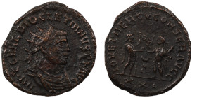 Diocletian. (285 AD). Æ Antoninian. (21mm, 2,73g) Antioch. Obv: IMP C C VAL DIOCLETIANVS P F AVG. radiate cuirassed bust of Diocletian right. Rev: IOV...