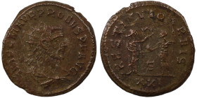 Probus. (276-282 AD). Æ Antoninian. (20mm, 4,03g) Antioch. Obv: IMP C M AVR PROBVS P F AVG. radiate cuirassed bust of Probus right. Rev: RESTITVT ORBI...