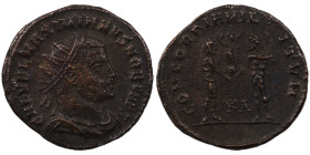 Maximianus. (285-295 AD). Æ Antoninian. (20mm, 3,28g) Antioch. Obv: GAL VAL MAXIMIANVS PF AVG. radiate cuirassed bust right. Rev: CONCORDIA MILITVM. J...