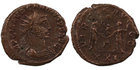 Carinus. (283-285 AD). Æ Antoninian. (19mm, 3,70g) Antioch. Obv: IMP C M AVR CARINVS PF AVG. radiate cuirassed bust of Carinus right. Rev: VIRTVS AVGG...