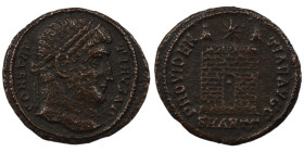 Constantinus I. (307-337 AD). Follis. (19mm, 3,08g) Antioch. Obv: CONSTANTINVS AVG. laureate bust of Constantinus right. Rev: PROVIDENTIAE AVGG. Campg...