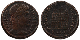 Constantinus I. (307-337 AD). Follis. (19mm, 3,39g) Antioch. Obv: CONSTANTINVS AVG. laureate bust of Constantinus right. Rev: PROVIDENTIAE AVGG. Campg...