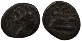 Phoenicia. Arados. (242-166 BC) Æ Bronze. (13mm, 2,91g) Obv: head of Tyche right. Rev: Athena standing left on prow.