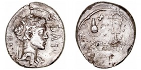 Norte de África
Juba II
Denario. AR. Cesarea. (25 a.C-23 d.C.). A/Busto diademado de Juba II a der., alrededor REX IVBA. R/Tocado de Isis, adornado ...