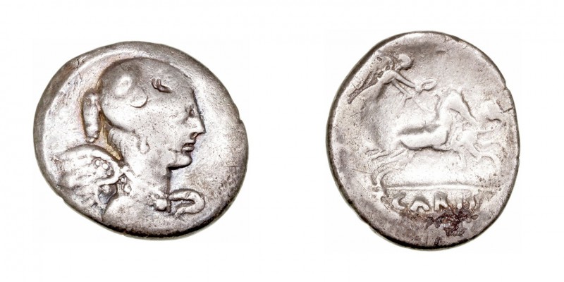 Carisia
Denario. AR. Roma. (46 a.C.). A/Busto alado y diademado de perlas de Vi...