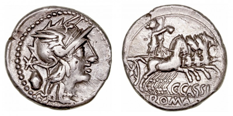 Cassia
Denario. AR. Roma. (126 a.C.). A/Cabeza de Roma a der., detrás X sobre u...
