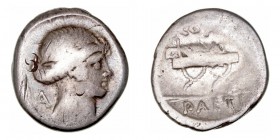 Considia
Denario. AR. Roma. (46 a.C.). A/Cabeza de Apolo a derecha, detrás A. R/Corona sobre silla curul, encima (C CONSIDI) y en exergo PAETI. 3.55g...