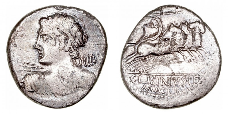 Licinia
Denario. AR. Roma. (84 a.C.). A/ Cabeza diademada de Apolo Vejovis a la...