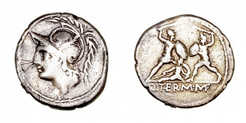 Minucia
Denario. AR. Roma. (103 a.C.). A/Cabeza de Marte a izq. R/Soldados enfr...