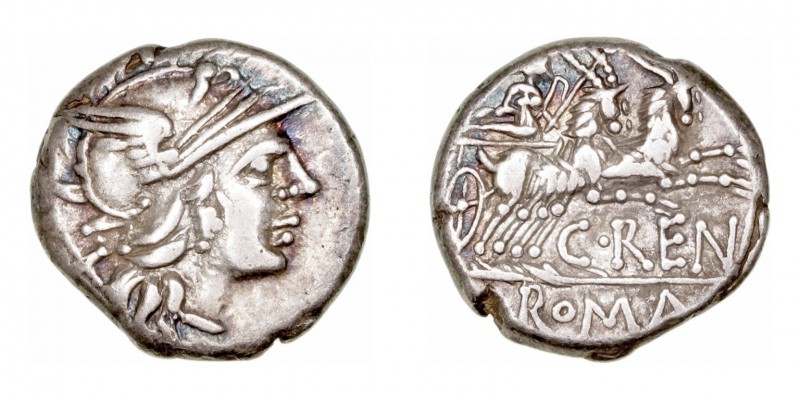 Renia
Denario. AR. Roma. (138 a.C.). A/ Cabeza de Roma a der., detrás X. R/Juno...