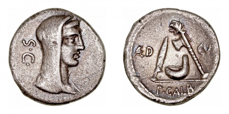 Sulpicia
Denario. AR. Roma. (69 a.C.). A/Cabeza velada de Vesta a der., detrás ...