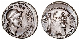 Pompeyo Magno
Denario. AR. (46-45 a.C.). Acuñación hispana. A/ Cabeza con casco de Palas a der., alrededor M. POBLICI LEG. PRO. (PR). R/Cneo Pompeyo ...
