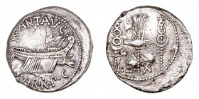 Marco Antonio
Denario. AR. (32-31 a.C.). A/Galera pretoriana a der., alrededor ANT. AVG. (III) VIR. R.P.C. R/Águila legionaria entre dos insignias, e...