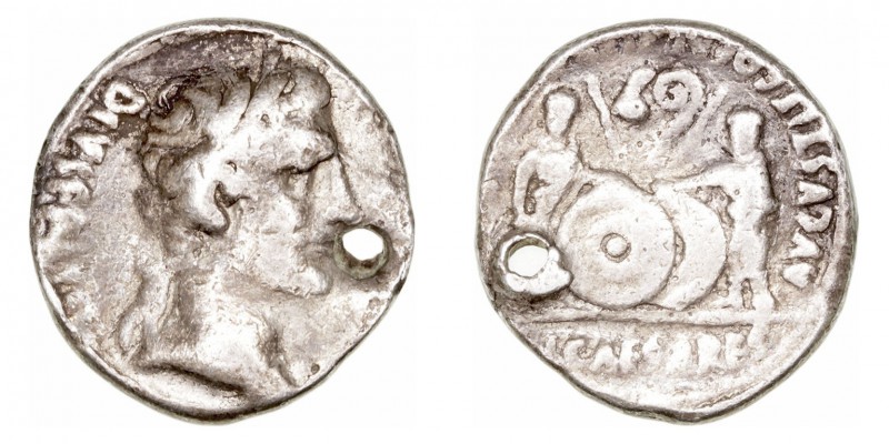 Augusto
Denario. AR. (27 a.C.-14 d.C.). R/Cayo y Lucio césares, con escudos y ú...