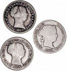 Isabel II
2 Reales. AR. Lote de 3 monedas. 1852 y 1854 Madrid y 1863 Sevilla. BC a BC-.
