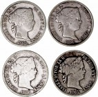 Isabel II
40 Céntimos de Escudo. AR. Madrid. Lote de 4 monedas. 1865, 1866, 1867 y 1868 *68. BC+ a BC.