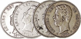 Amadeo I
5 Pesetas. AR. 1871 *18-74 DEM. Lote de 4 monedas. Cal.10. Estrellas visibles. MBC- a BC+.
