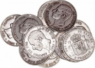 Alfonso XII
5 Pesetas. AR. 1885 MSM. Lote de 26 monedas. Cal.40/42. Estrellas no visibles. MBC- a BC-.