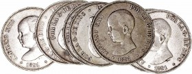 Alfonso XIII
5 Pesetas. AR. 1891 *18-91 PGM. Lote de 10 monedas. Cal.17. Estrellas visibles. MBC- a BC+.