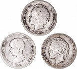 Alfonso XIII
Peseta. AR. Lote de 3 monedas. 1891, 1893 y 1894. BC a BC-.