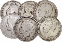 Lotes de Conjunto
5 Pesetas. AR. Lote de 6 monedas. Todas falsas de época. 1871, 1885, 1894, 1897, 1898 y 1899. Algunas estrellas visibles. Muy inter...