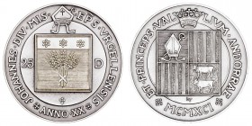 Andorra 
25 Diners. AR. 1991. XX Aniversario Episcopal Co-Príncipe. KM.69. Acuñación en plata (25 g.) con baño de oro en rev. (1 g.). En lujoso estuc...