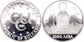 Bulgaria 
1000 Leva. AR. 1995. Conmemoración Ecu. 33.62g. Encapsulada. PROOF.