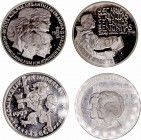 Países Bajos 
25 Ecu. AR. Lote de 4 monedas. 1990, 1991, 1992 y 1995. Encapsuladas. PROOF.