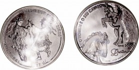 Portugal 
1000 Escudos. AR. Lote de 2 monedas. 1997 Dança dos Pauliteiros y 2000 El hombre y su caballo Lusitano. Encapsulado. SC a SC-.