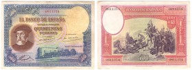 Guerra Civil-Zona Republicana, Banco de España
500 Pesetas. 7 enero 1935. Sin serie. ED.365. Muy escaso. MBC+.