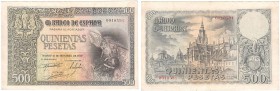 Estado Español, Banco de España
500 Pesetas. 21 octubre 1940. Sin serie. ED.444. Escaso. MBC+.
