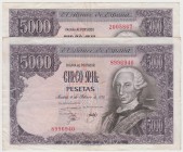 Juan Carlos I, Banco de España
5000 Pesetas. 6 febrero 1976. Sin serie. Lote de 2 billetes. ED.475. MBC-.