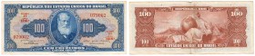 Billetes extranjeros
100 Cruzeiros. (1964). P.170b. Muesca en margen superior. MBC.