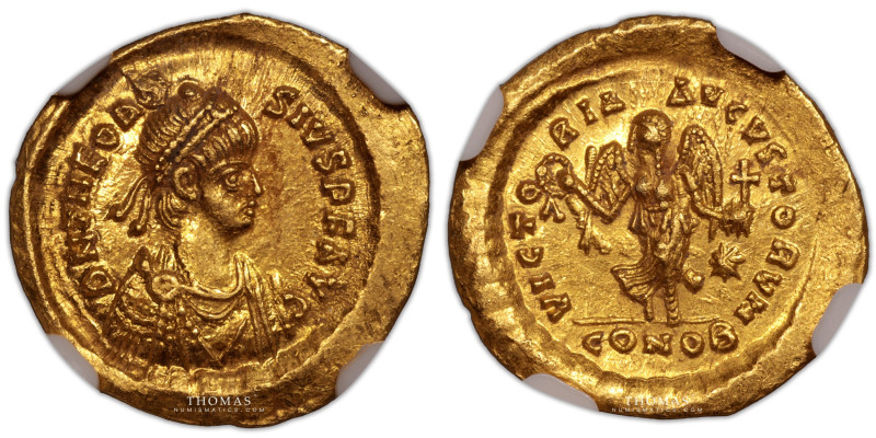 Theodosius II – Gold Tremissis – Constantinople – NGC MS strike 5-5 – surface 4-...