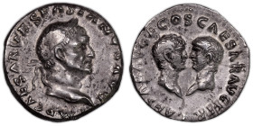 Vespasian – Denarius – Roma – Pedigree 16 november 1994 
 Very nice old patina. Some of its original luster. Superb example. 
 Ex Scipio collectionE...