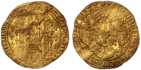 France - Charles V – Gold Franc a pied 
 Short flan. Important weakness. Bent flan. 
 Reference: Dy.360 
 3,73 g 
 27,5 mm 
 Quality: VF+ 
 Meta...