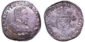 France – François II – Teston au nom d’Henri II – 1560 D- Lyon 
 Very pleasant coin and well struck coin. Iridescent patina. 
 9,43 g 
 30,6 mm 
 ...