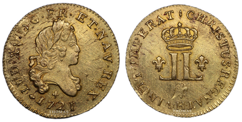 France – Gold – Louis XV – Louis d’or aux 2 L – 1721 H La Rochelle 
 Coin with ...