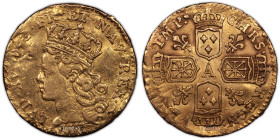 France – Louis XV – Gold – Quarter Louis d’or de noaille 1717 A Paris 
 Coin with a few bumps and scratches. 
 Gold 1/4 ( quarter ) Louis d’or de No...