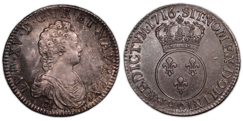 France – Louis XV – Ecu Vertugadin – 1716 9 Rennes – flan neuf
Coin struck on n...