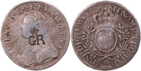 France – Louis XV – Ecu aux branches d’olivier – 1726 M Toulouse – Countermark GR 
 A very nice coin. Superb "GR" crowned countermark. 
 Probably co...