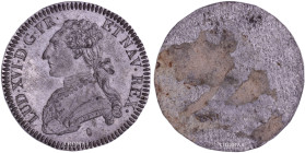 France – Louis XVI – Uniface tin trial pattern of the obverse of 1/2 Ecu aux branches d’olivier 
 Very nice trial pattern with bright original luster...