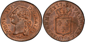 France – Louis XVI – Sol à l’ecu – 1791 D Lyon – PCGS MS 65 BN 
 Coin with bright original luster. Red mint. Clipped planchet. GEM coin. 
 Struck se...