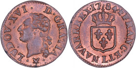 France – Louis XVI – Liard à l’ecu – 1784 L Bayonne 
 Very nice coin with bright original luster. Coin with intense red mint brilliance. 
 2,9 g 
 ...